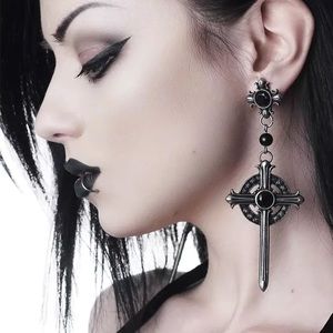 🖤🔮B1G1🔮🖤 Killstar Gothic Rare - Black and Silver Cross Rosary Earrings
